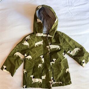 Toddler Green Hooded Jacket, Jersey lined, with Dog Print